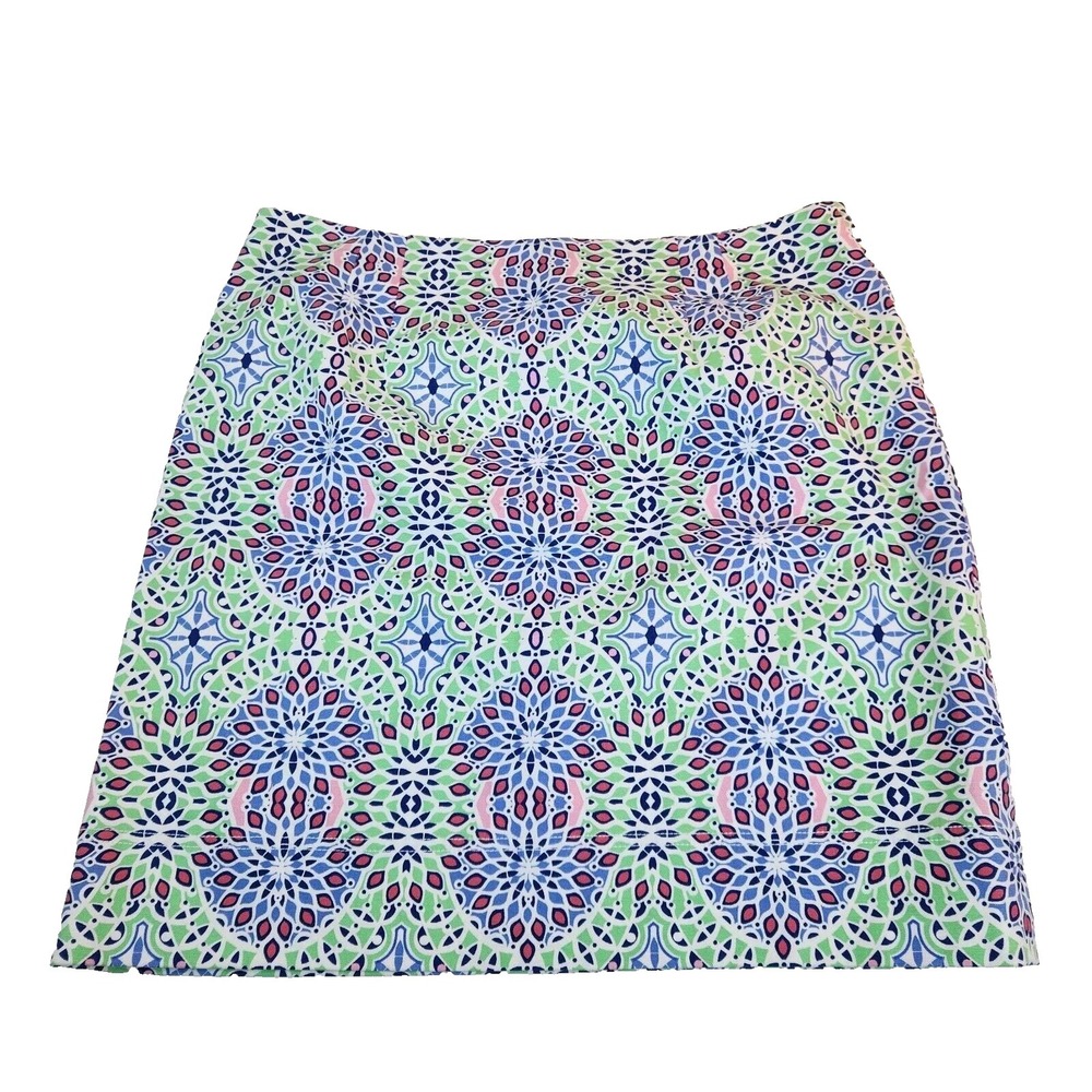 Talbots Womens Geometric Pencil Skirt Size 12 Green & Blue Modern Damask Pastel